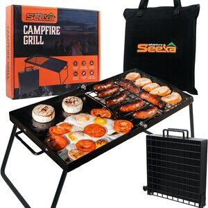 Heavy Duty Folding Campfire Grill  Portable, Food-Safe Coating & Compact